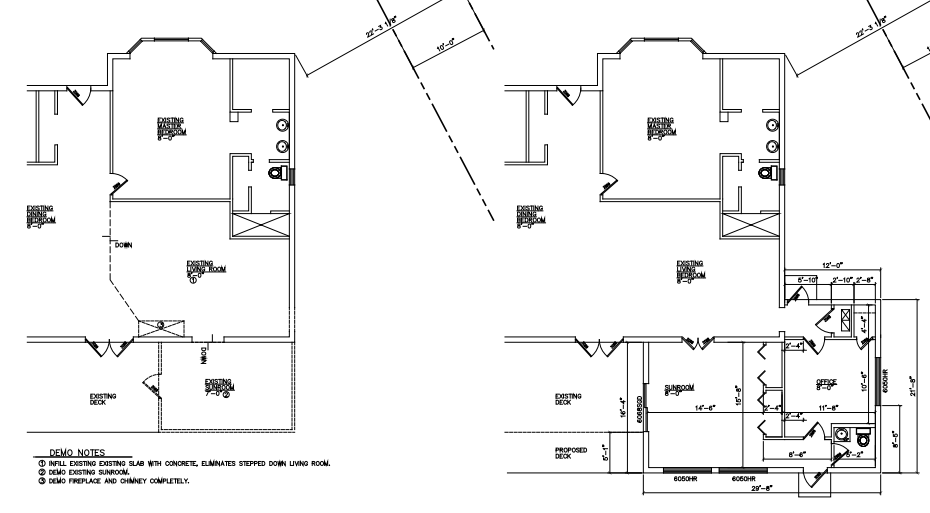 Floorplan before and after addition