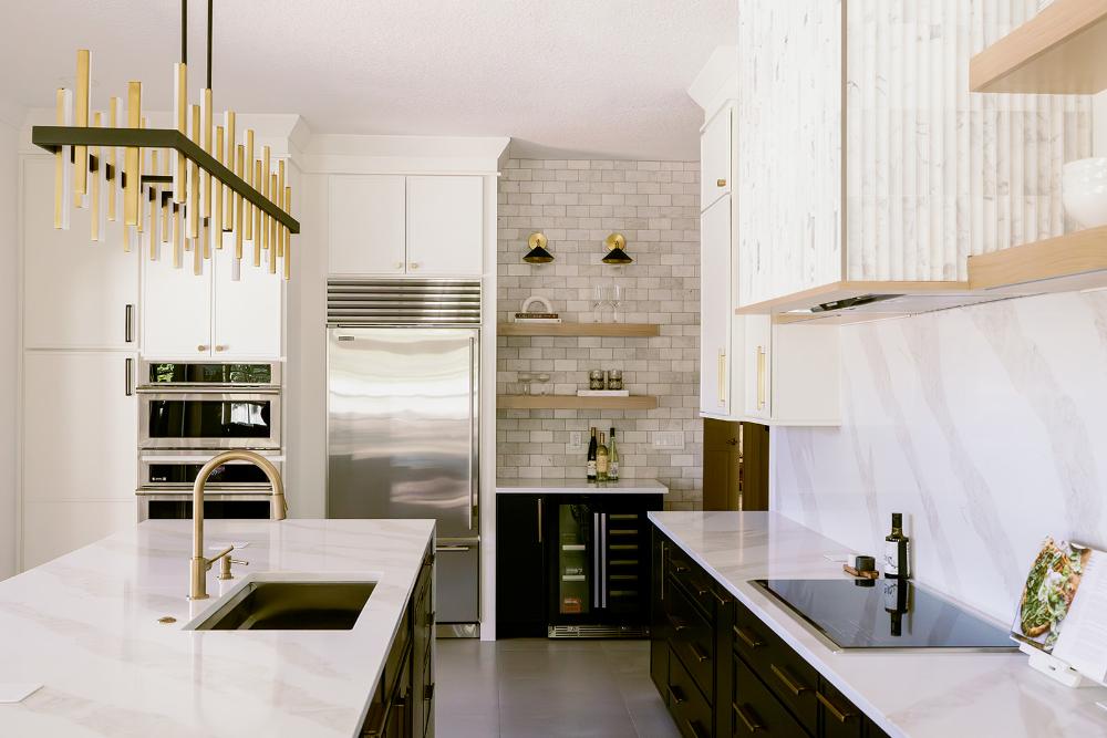 Engineered Quartz Countertops and Backsplash in Kitchen Remodel by KBF Design Gallery