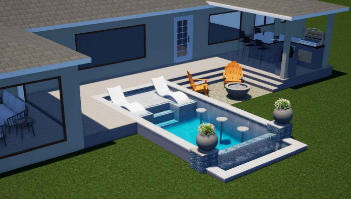 Outdoor Living Rendering - Pool and Summer Kitchen