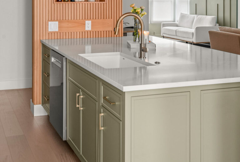 Sage Green Kitchen Island in Home Remodel by KBF Design Gallery