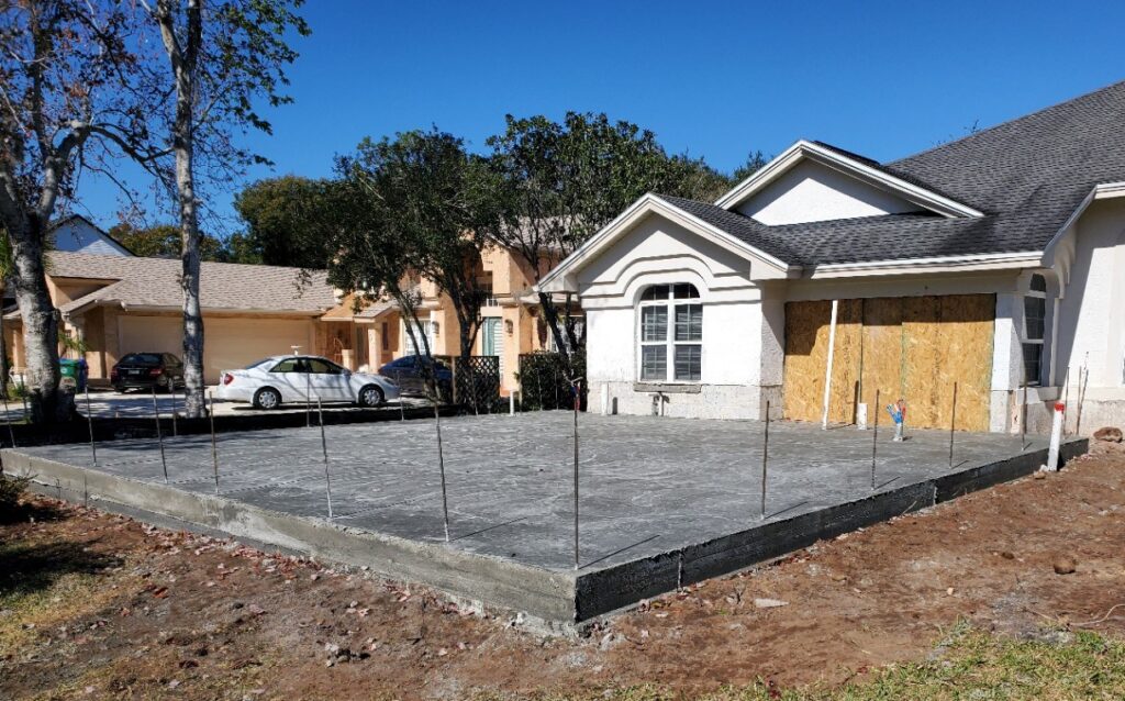 Concrete foundation pour for a KBF Design Gallery home addition in Central Florida