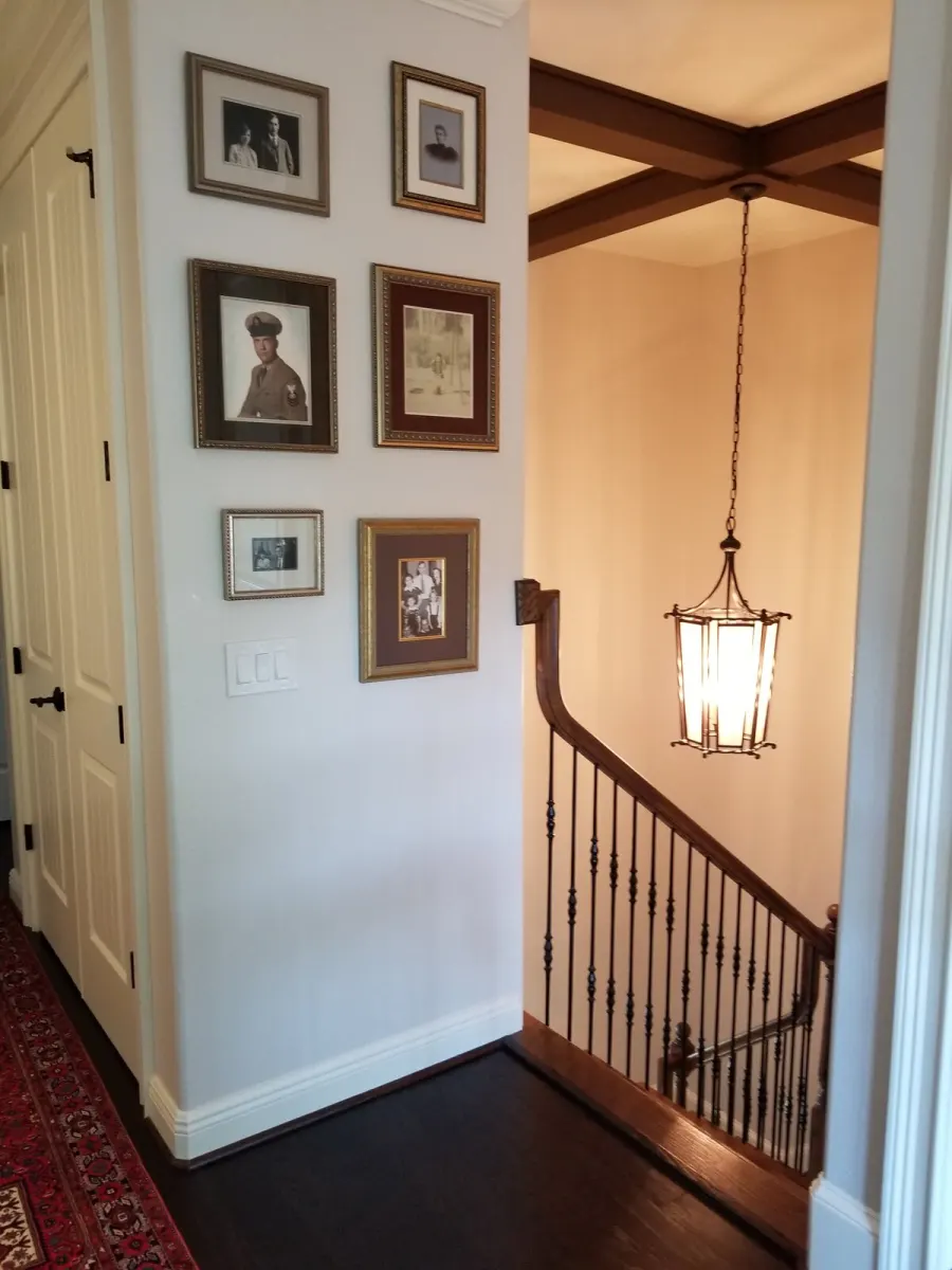 The hallway and stair &mdash; new doors, trim and iron lantern
