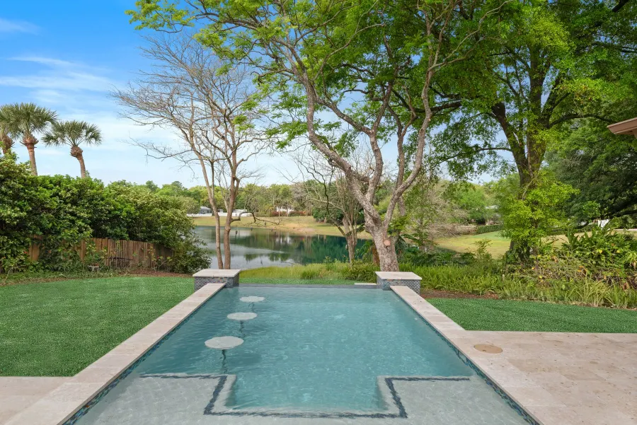 The pool looking out to the lake
